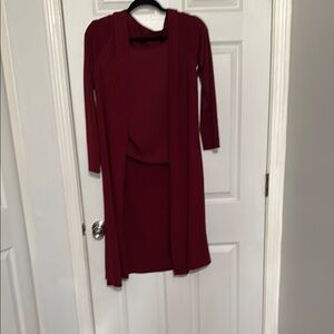 Elegant Red Dress and Cardigan Set
